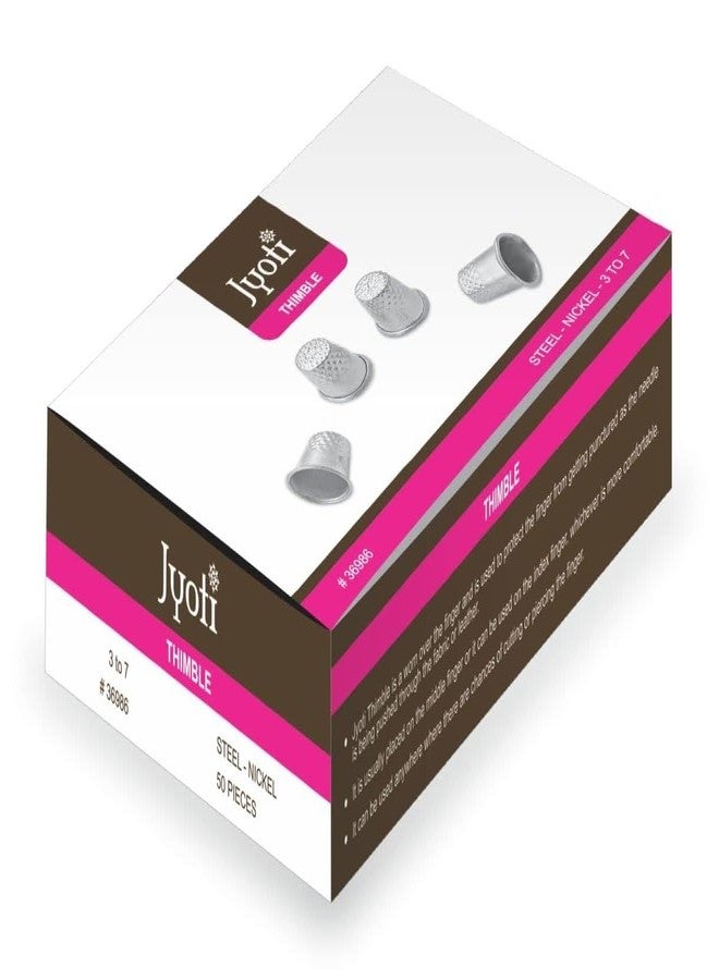 Jyoti Thimble for Sewing (1 Piece Each of Size 3 to 7 of Steel in Nickel Finish) Finger Protector for Hand Sewing, Sewing Leather, Quilting, Needlework, Embroidery, and DIY Crafts - Pack of 50 Pieces - Image 1